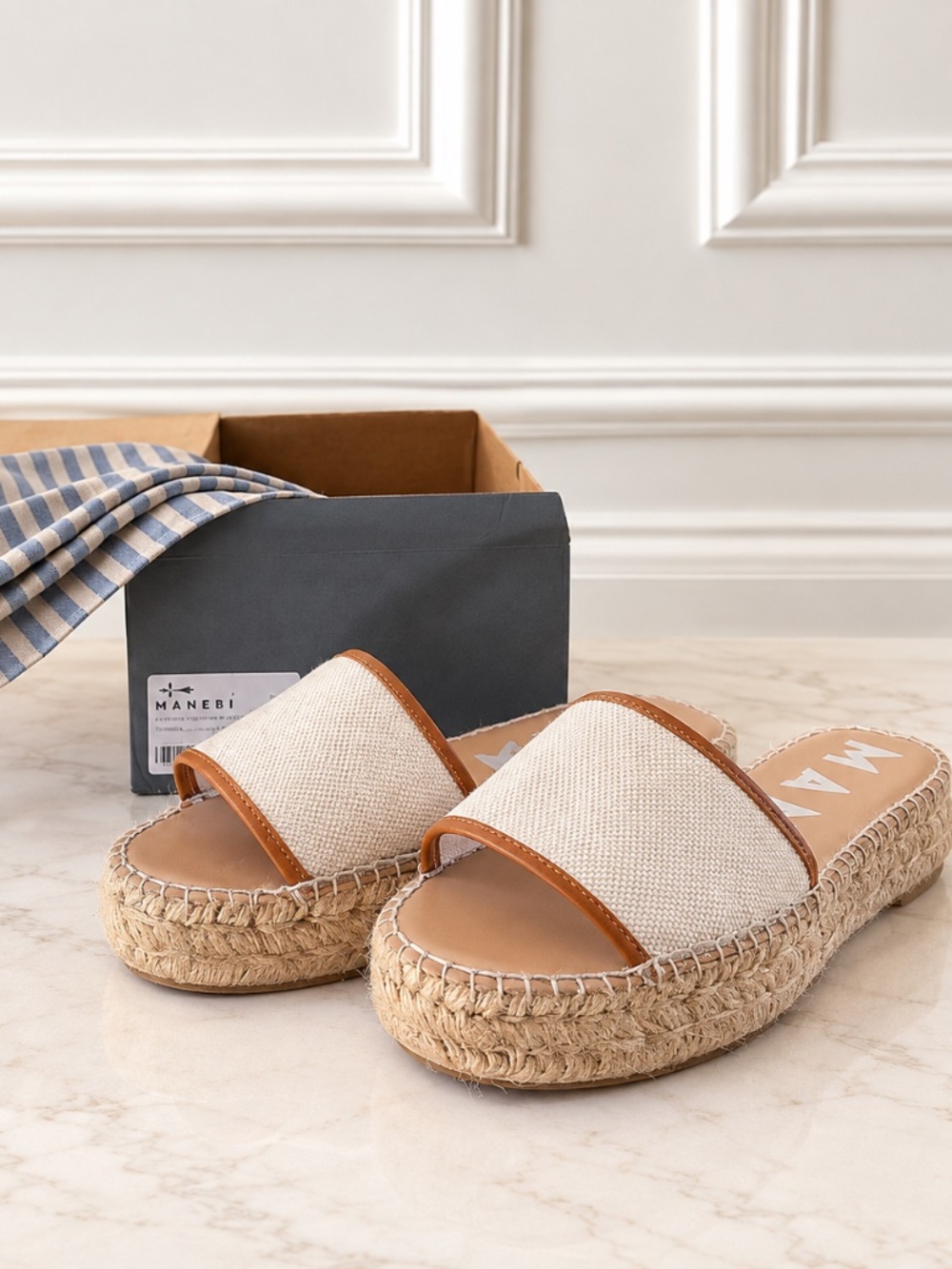 MANEBÍ Yucatán Canvas & Leather Platform Espadrille Slides – Size 39